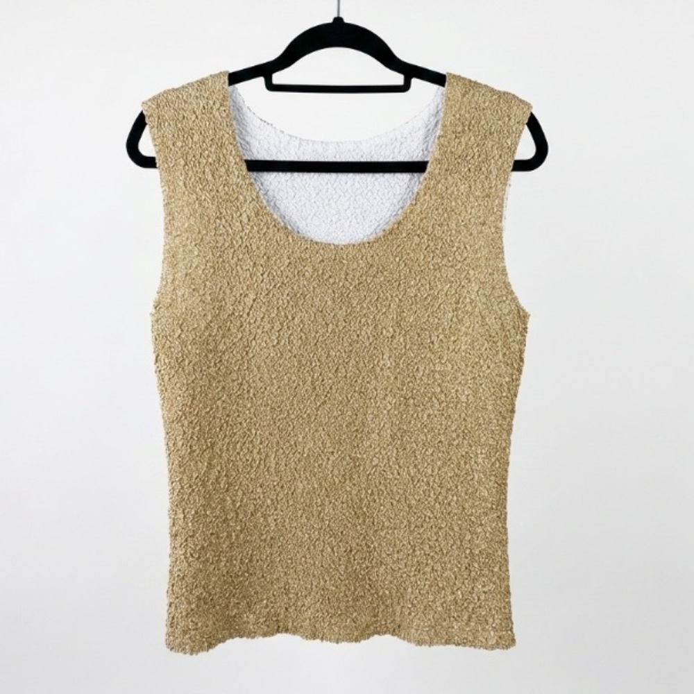 Multiples Reversible Crinkle Tank Top Gold White Textured Sleeveless Medium M